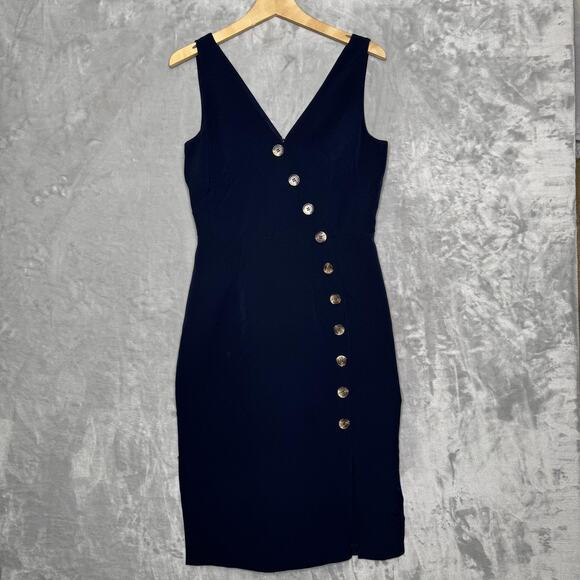 Vince Camuto Dresses & Skirts - Vince Camuto Dress Womens 10 Navy Blue Sleeveless V Neck Button Sheath Career